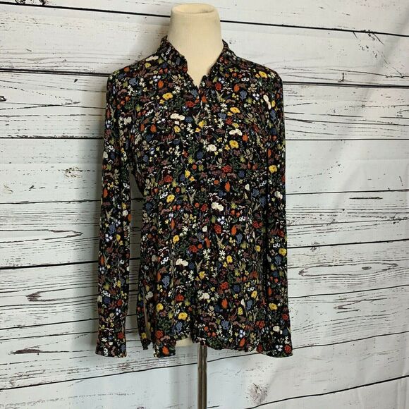 Zara Basics Black Floral Long Sleeves Button Down Blouse Size XS - Picture 11 of 11